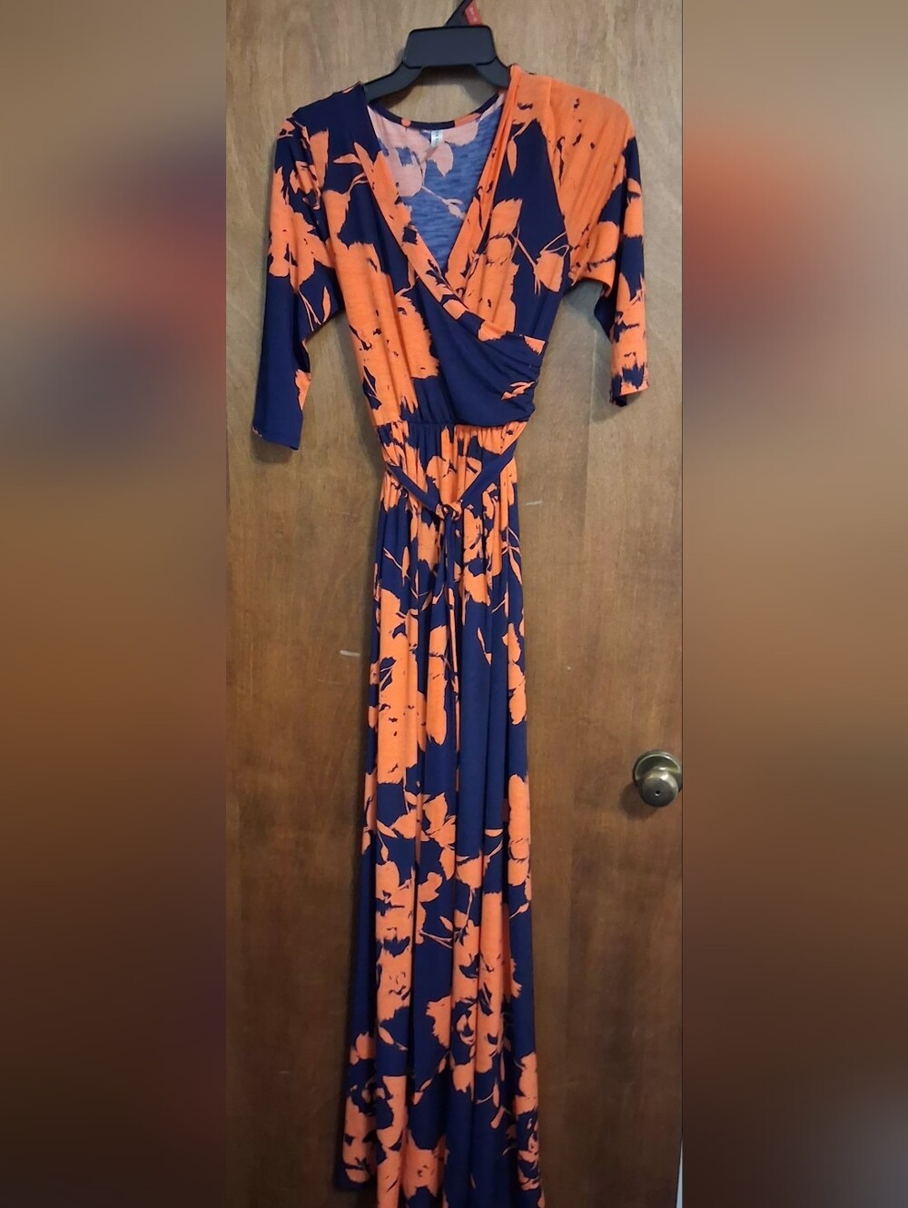 Emerald Navy and Orange Floral Wrap Maxi Dress